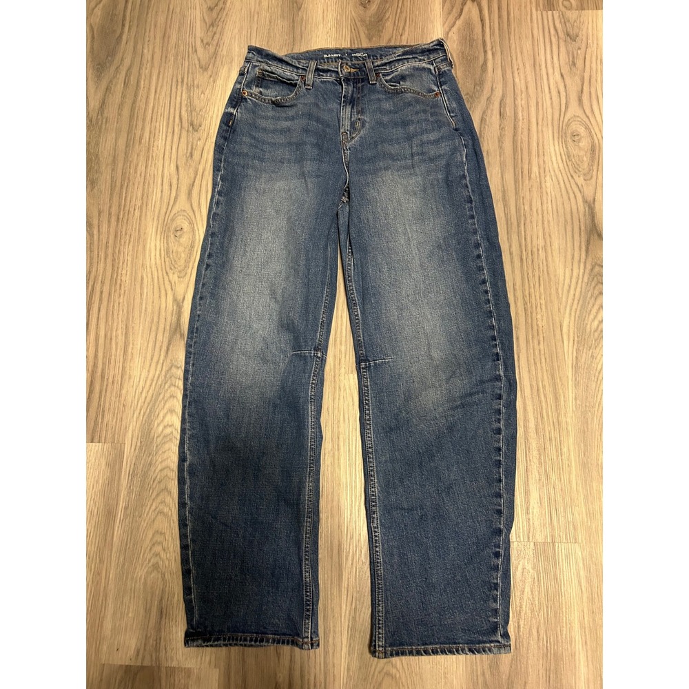 Old Navy Womens High-Rise Barrel Leg Jeans Cotton Blend 6 Medium Wash Blue Denim